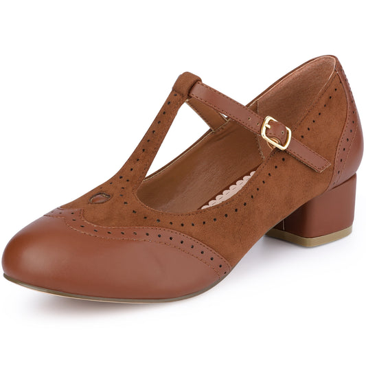 Zapatos Mary Jane con tira en T y tacón de bloque con tira en el tobillo para mujer