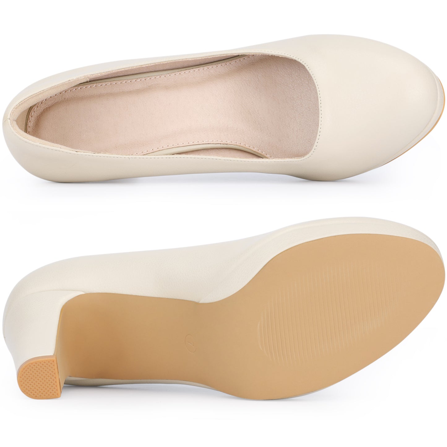 Women's Round Toe Chunky Heel Platform Pumps