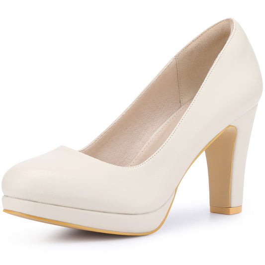 Women's Round Toe Chunky Heel Platform Pumps