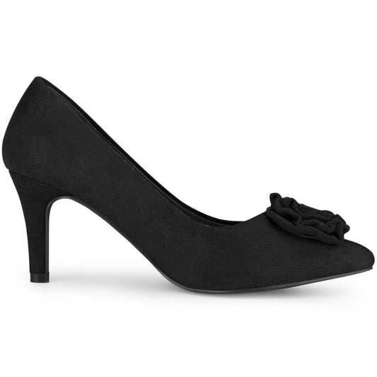 Women's Flower Closed Pointed Toe Stiletto Heels Shoes Pumps