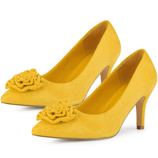 Zapatos de tacón de aguja con punta cerrada y flores para mujer