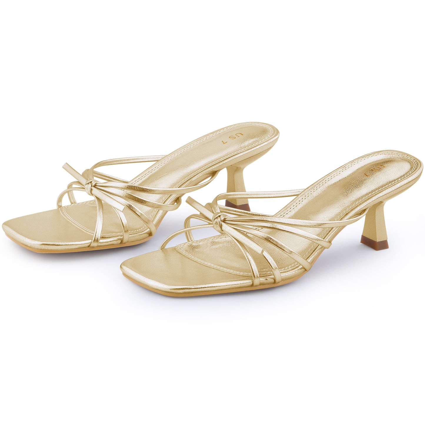 Women's Square Toe Strappy Slip On Kitten Heel Sandals