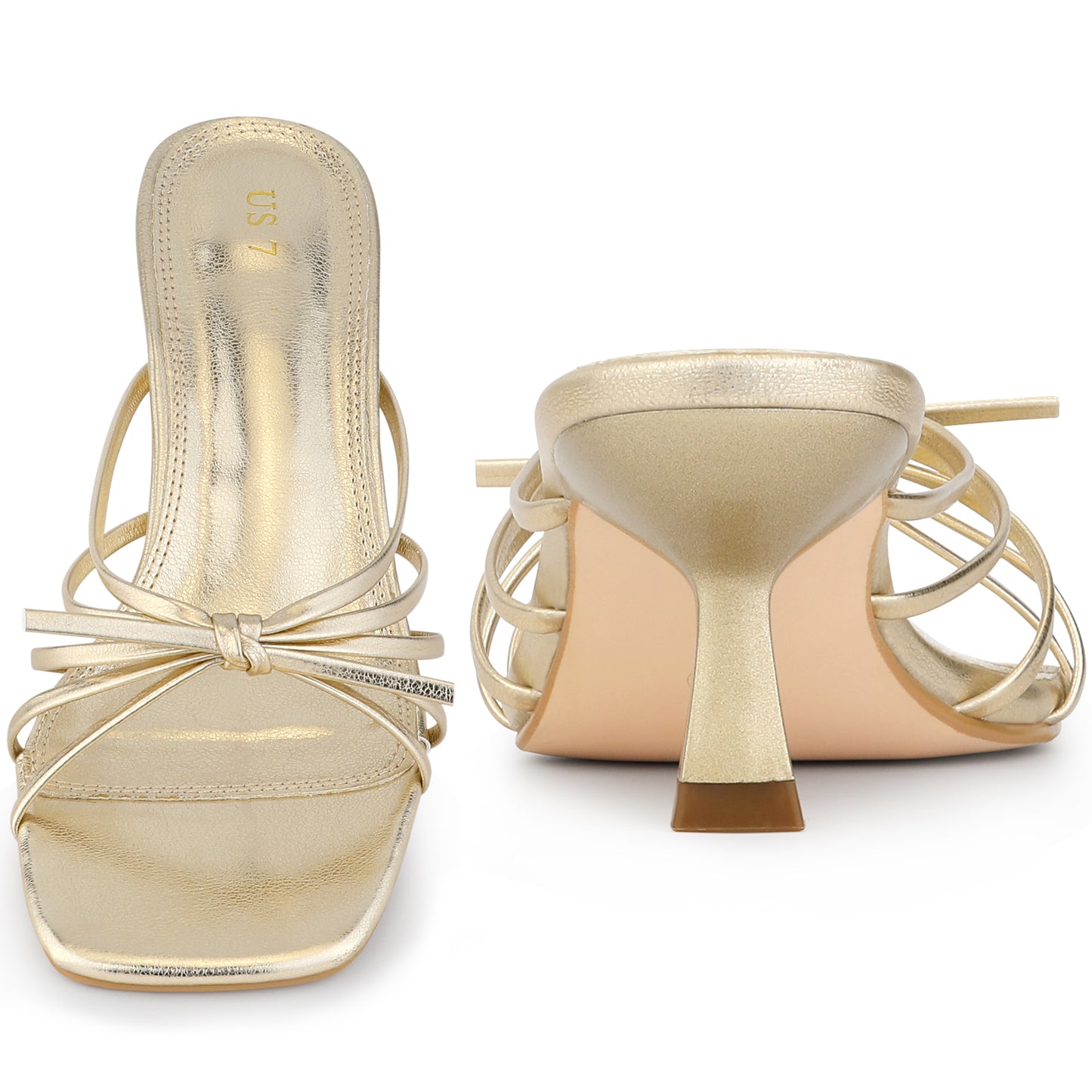 Women's Square Toe Strappy Slip On Kitten Heel Sandals