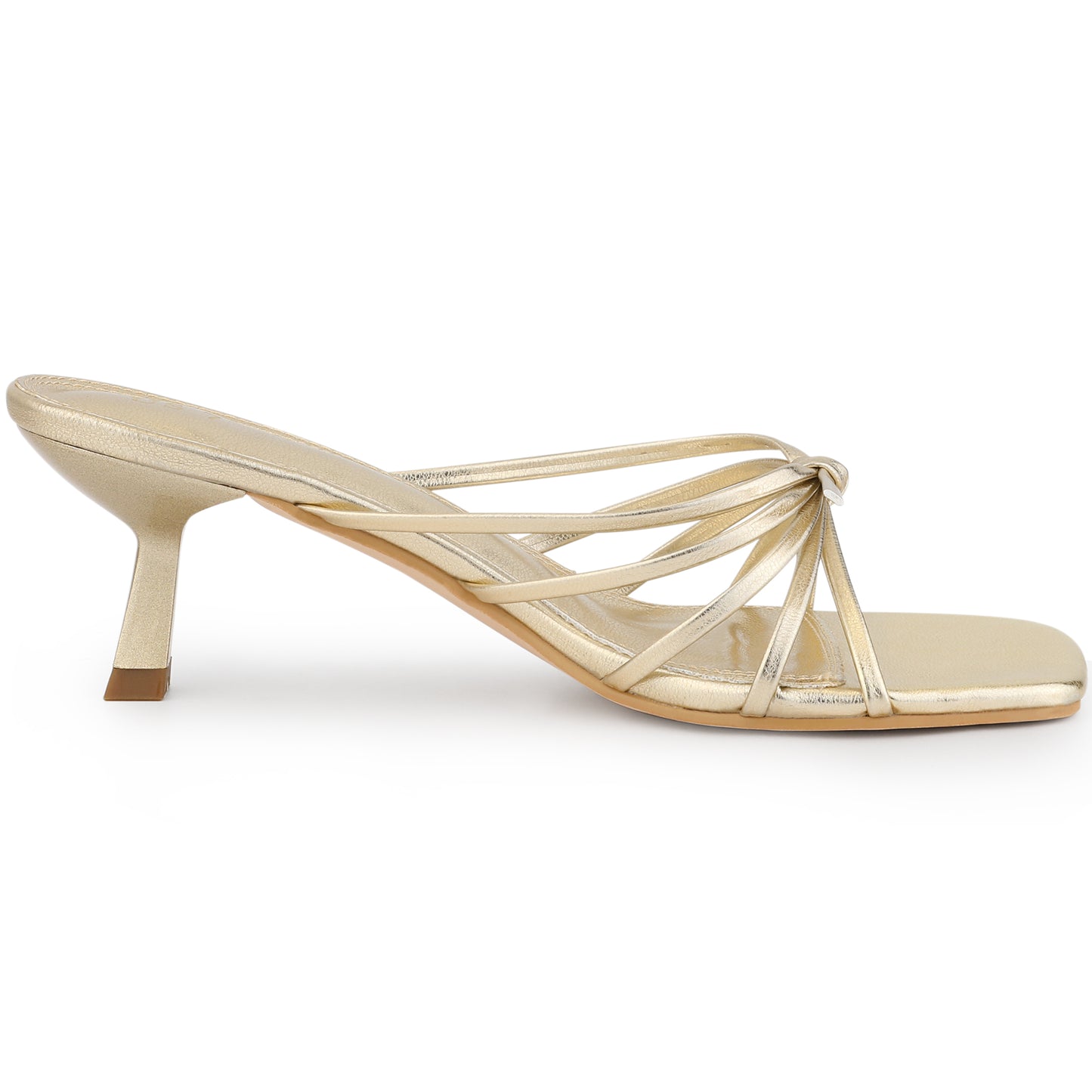 Women's Square Toe Strappy Slip On Kitten Heel Sandals