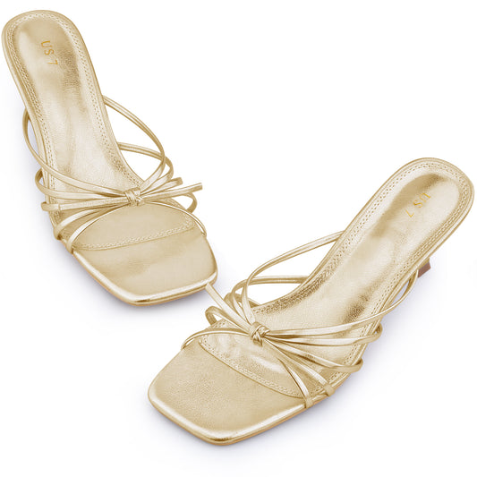 Sandalias de tacón bajo con tiras y punta cuadrada para mujer