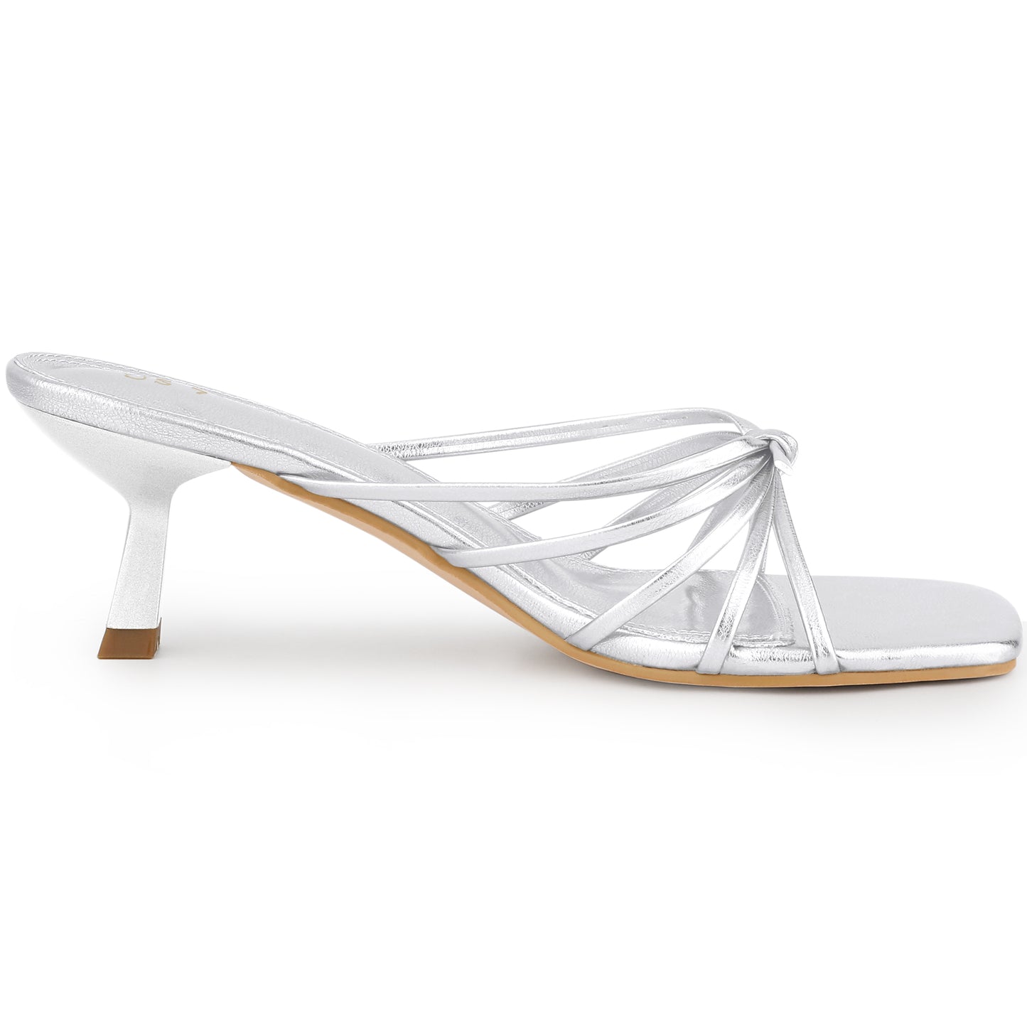 Women's Square Toe Strappy Slip On Kitten Heel Sandals
