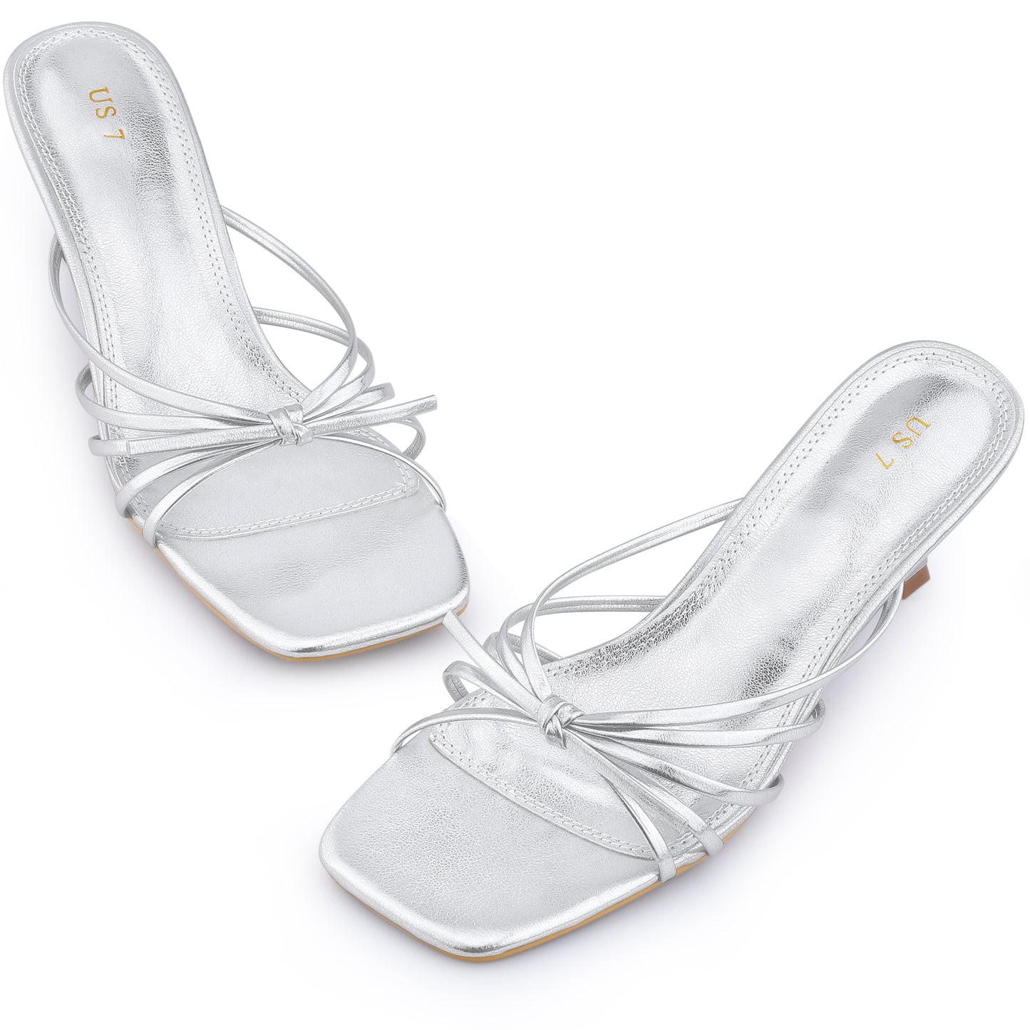 Women's Square Toe Strappy Slip On Kitten Heel Sandals