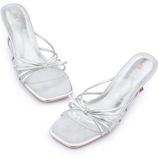 Sandalias de tacón bajo con tiras y punta cuadrada para mujer