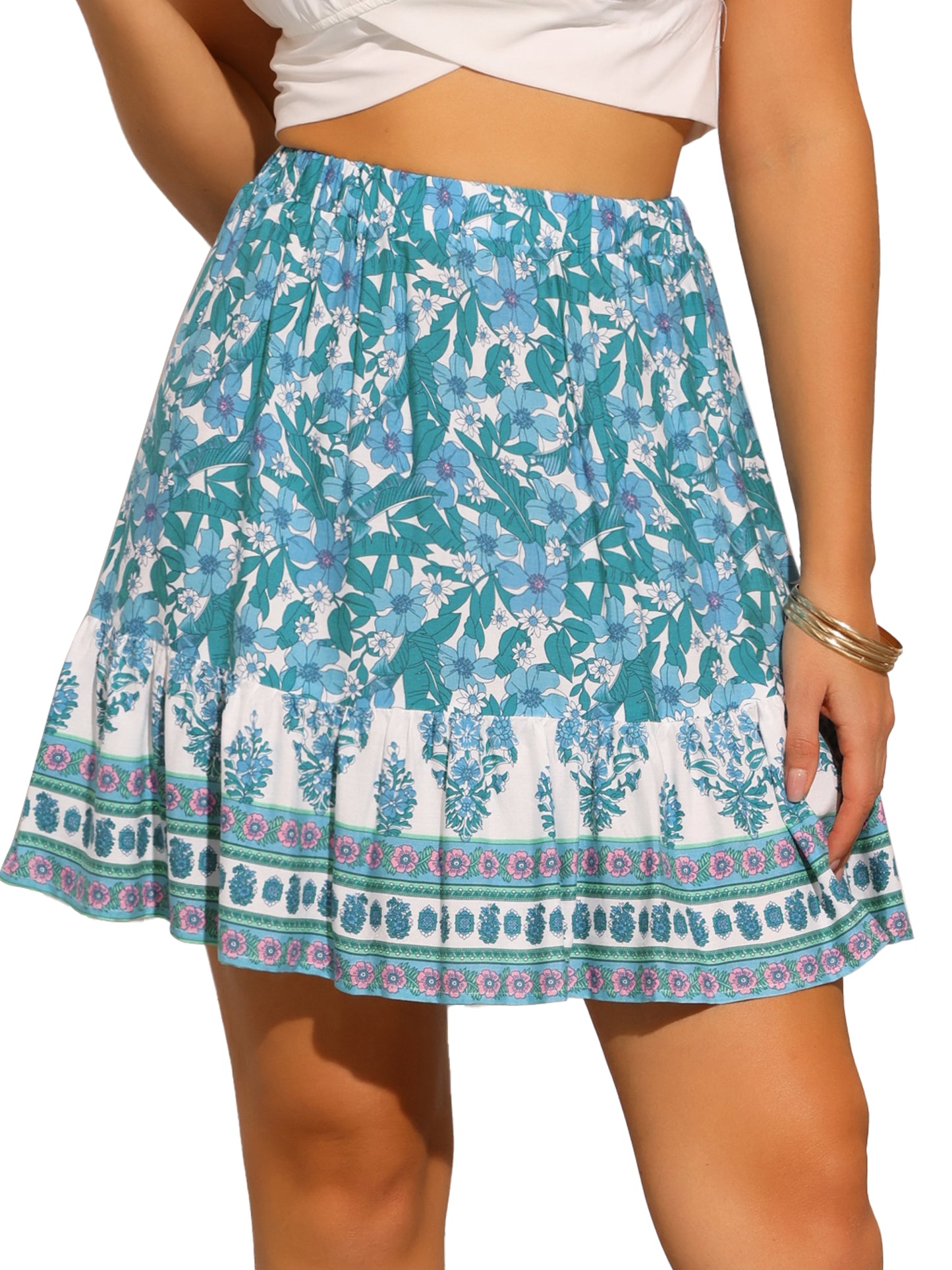 Women's Ruffle Short Casual Mini Boho Floral Skirt