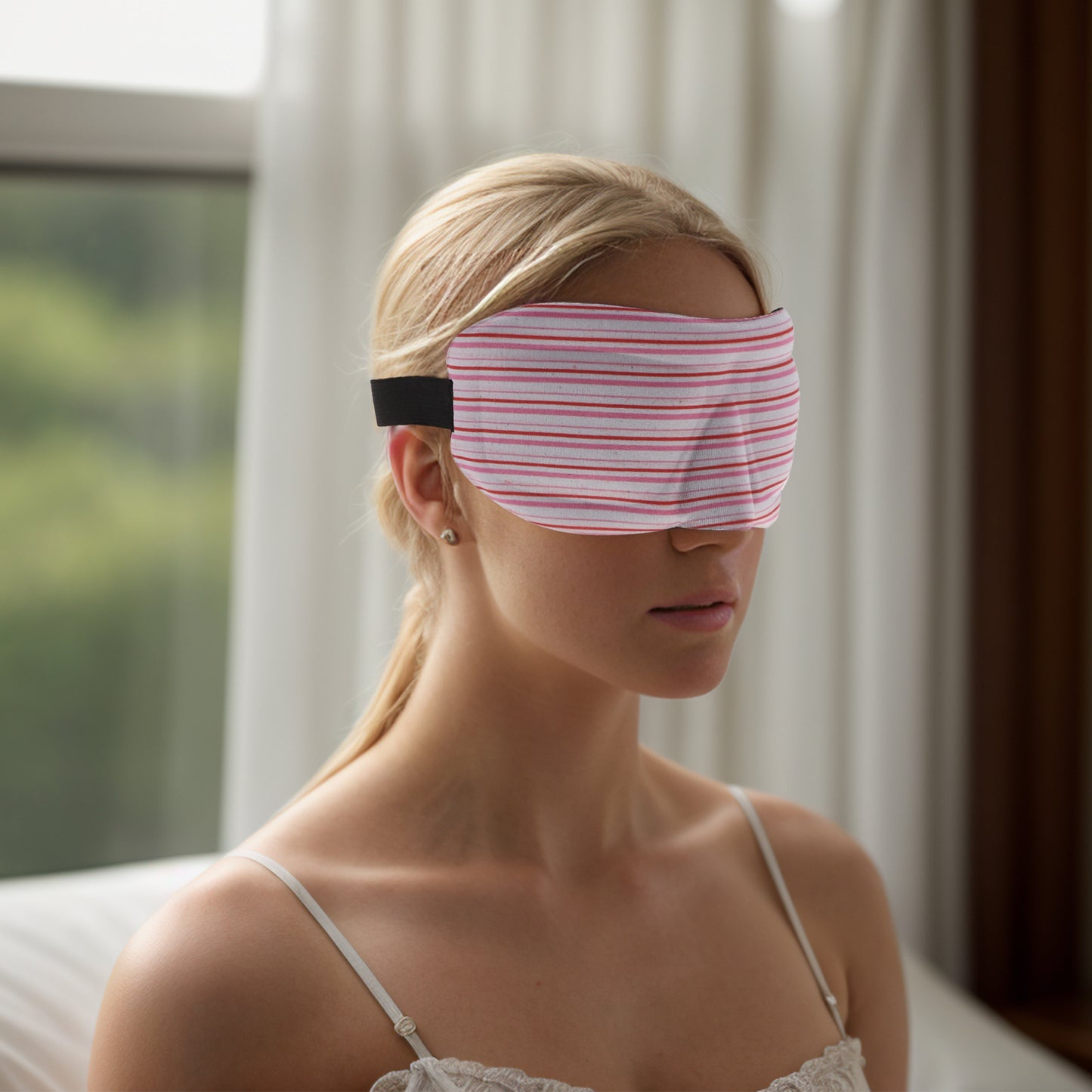 Soft Square Stripes 3D Sleep Mask Eye Shade Cover for Rest for Travel Red
