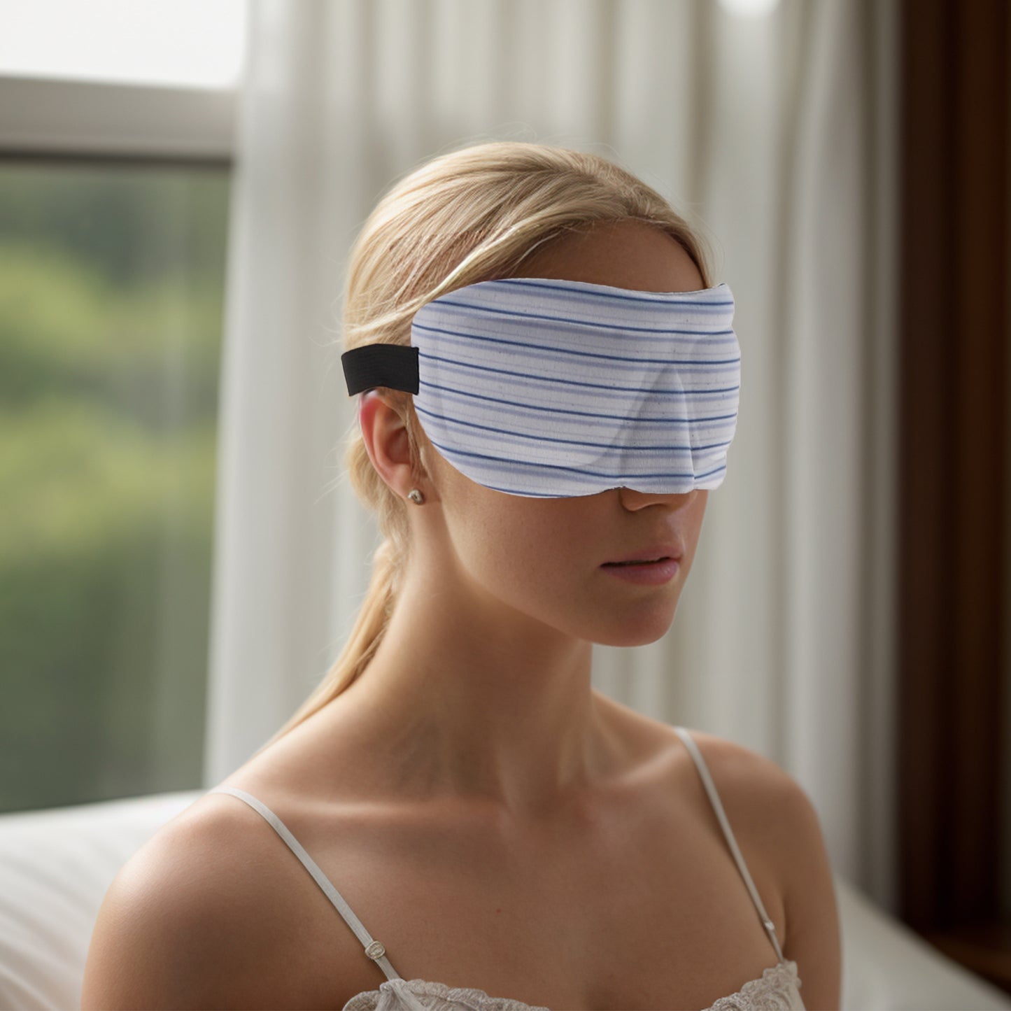 Soft Square Stripes 3D Sleep Mask Eye Shade Cover for Rest for Travel Blue