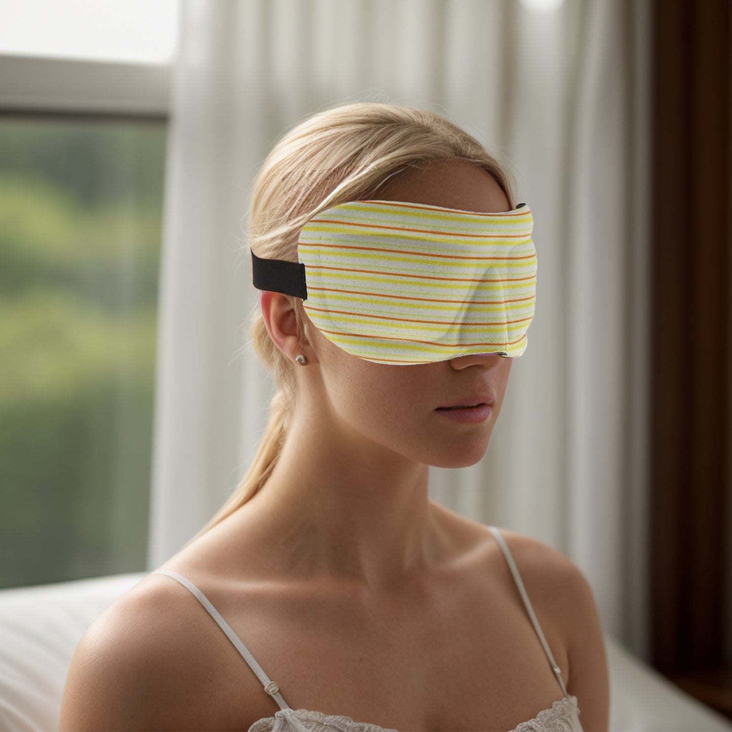 Soft Square Stripes 3D Sleep Mask Eye Shade Cover for Rest for Travel Yellow