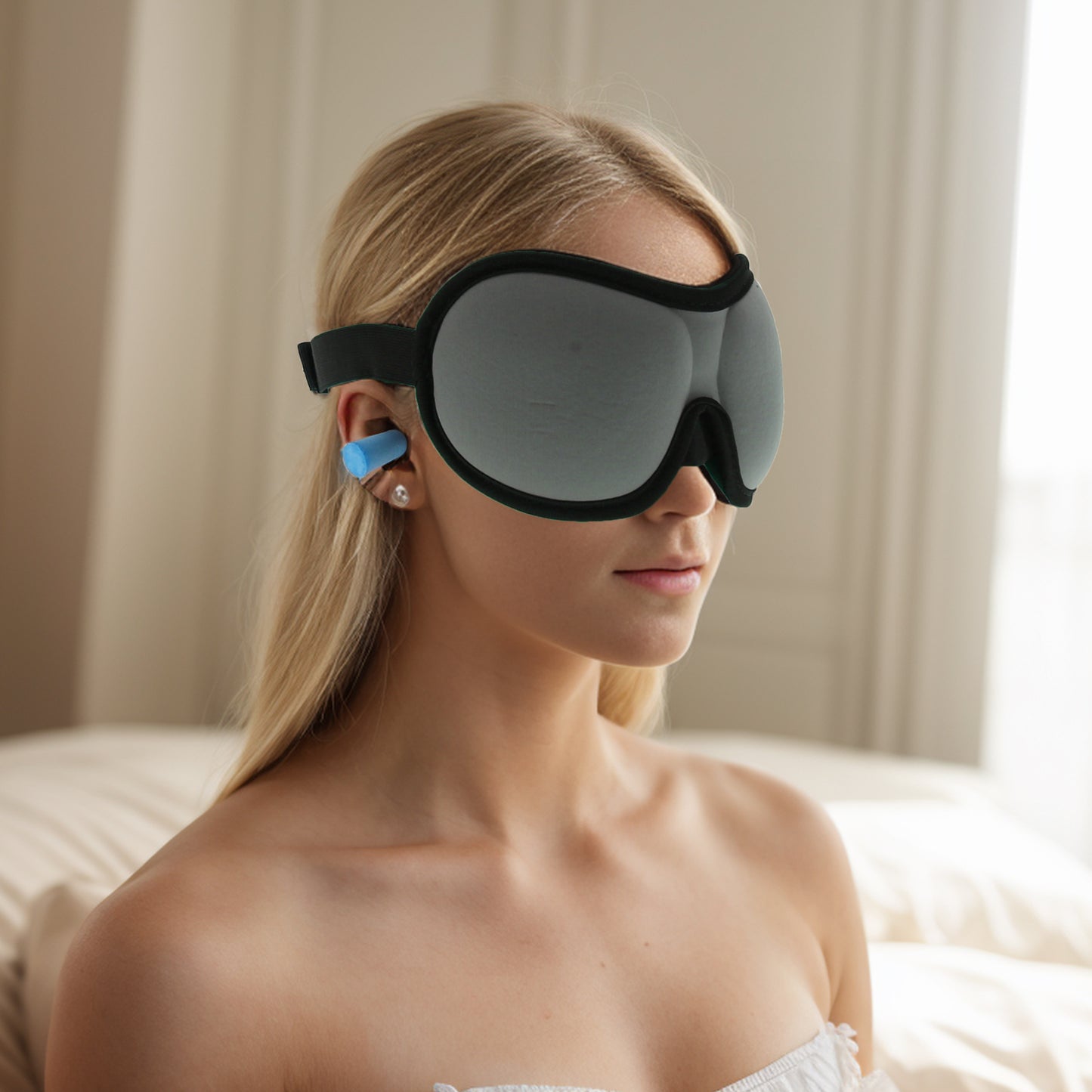 Soft Flat Style 3D Sleep Mask with Earplugs for Rest for Nap 1 Set Gray
