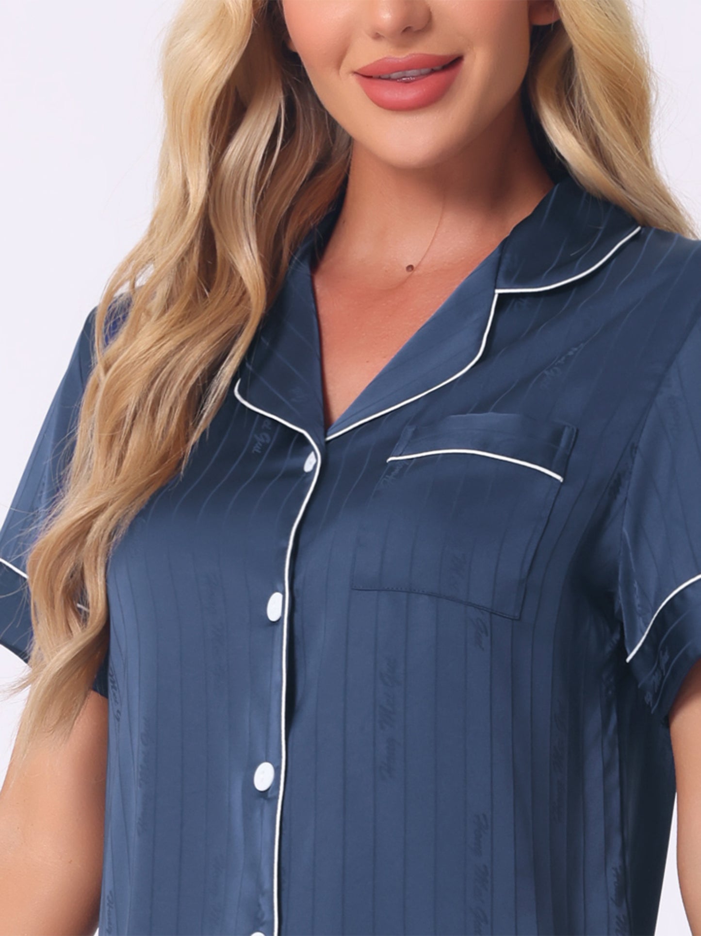Pijama de satén para mujer, camiseta con botones y pantalones cortos, conjunto de descanso sedoso