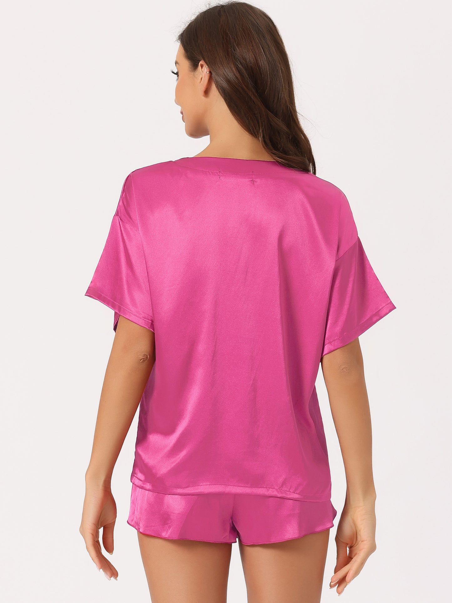 Pyjama en satin pour femme, ensemble printemps-été, pull à manches courtes, t-shirt et short