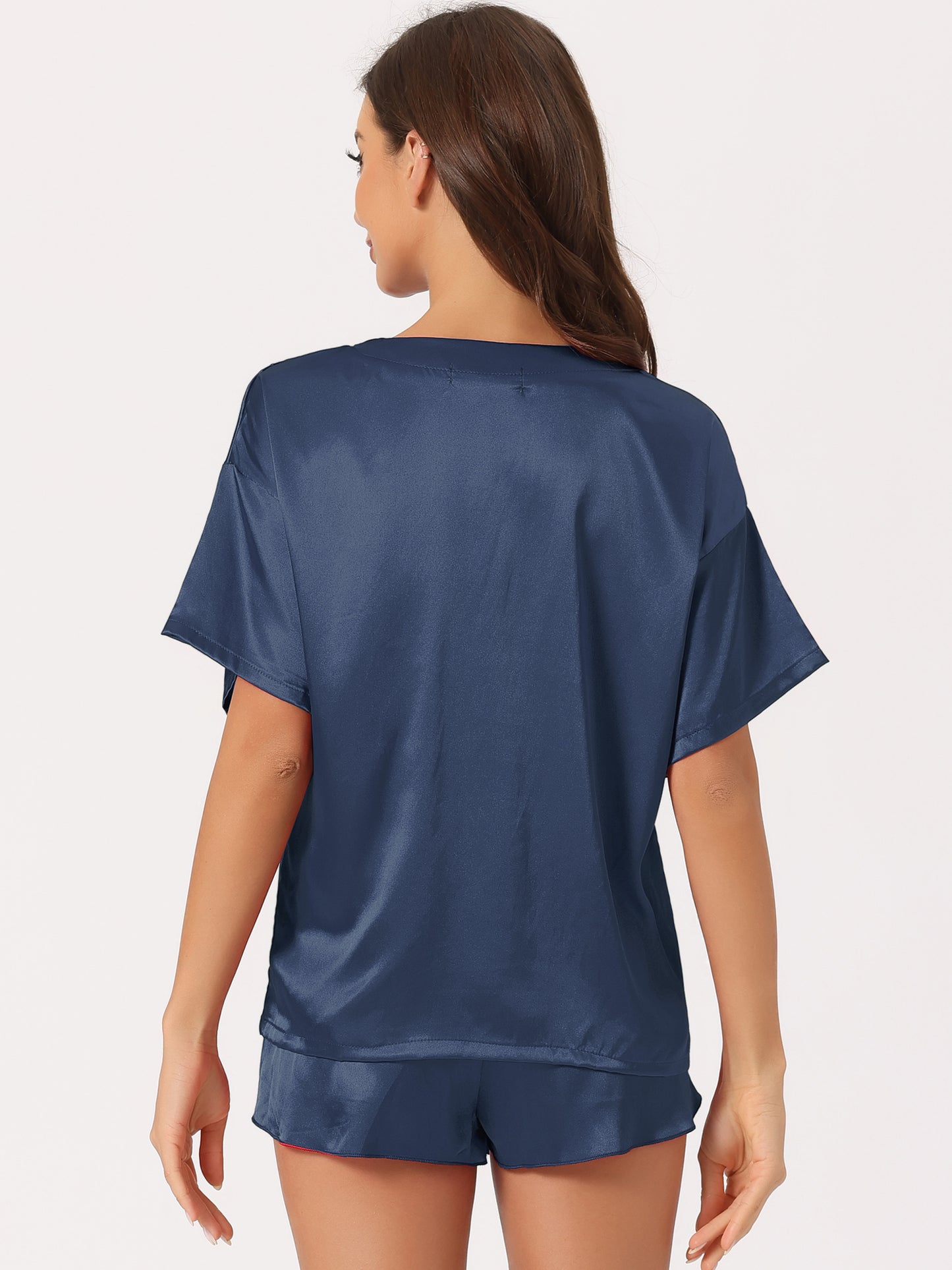 Pijama de satén para mujer, conjunto de camiseta de manga corta con pantalones cortos para primavera y verano