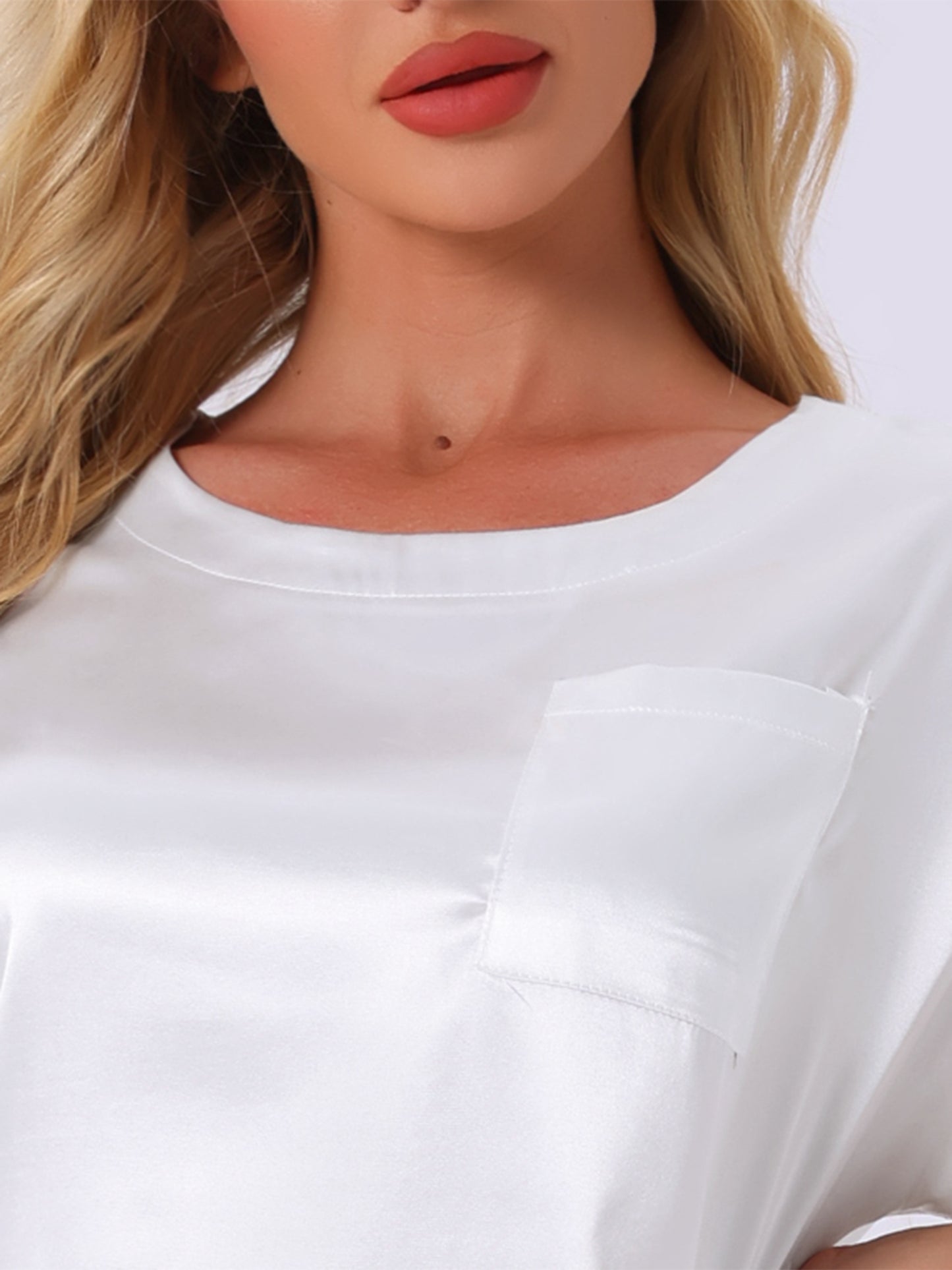 Pijama de satén para mujer, conjunto de camiseta de manga corta con pantalones cortos para primavera y verano