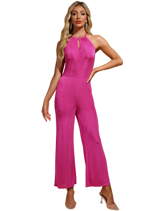 Women's Party Jumpsuit Halter Neck Sleeveless High Waist Wide Legs Rompers