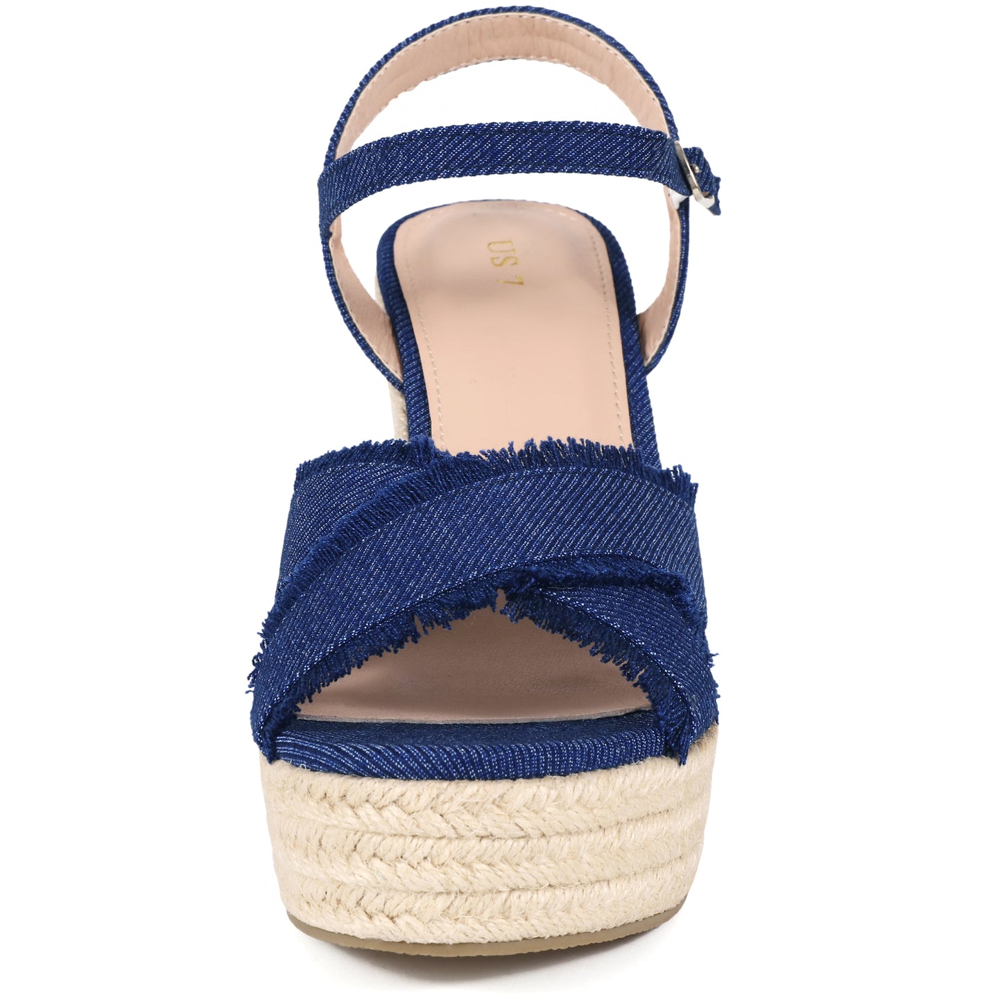 Sandalias de plataforma vaquera con tacón de cuña y tira trasera para mujer
