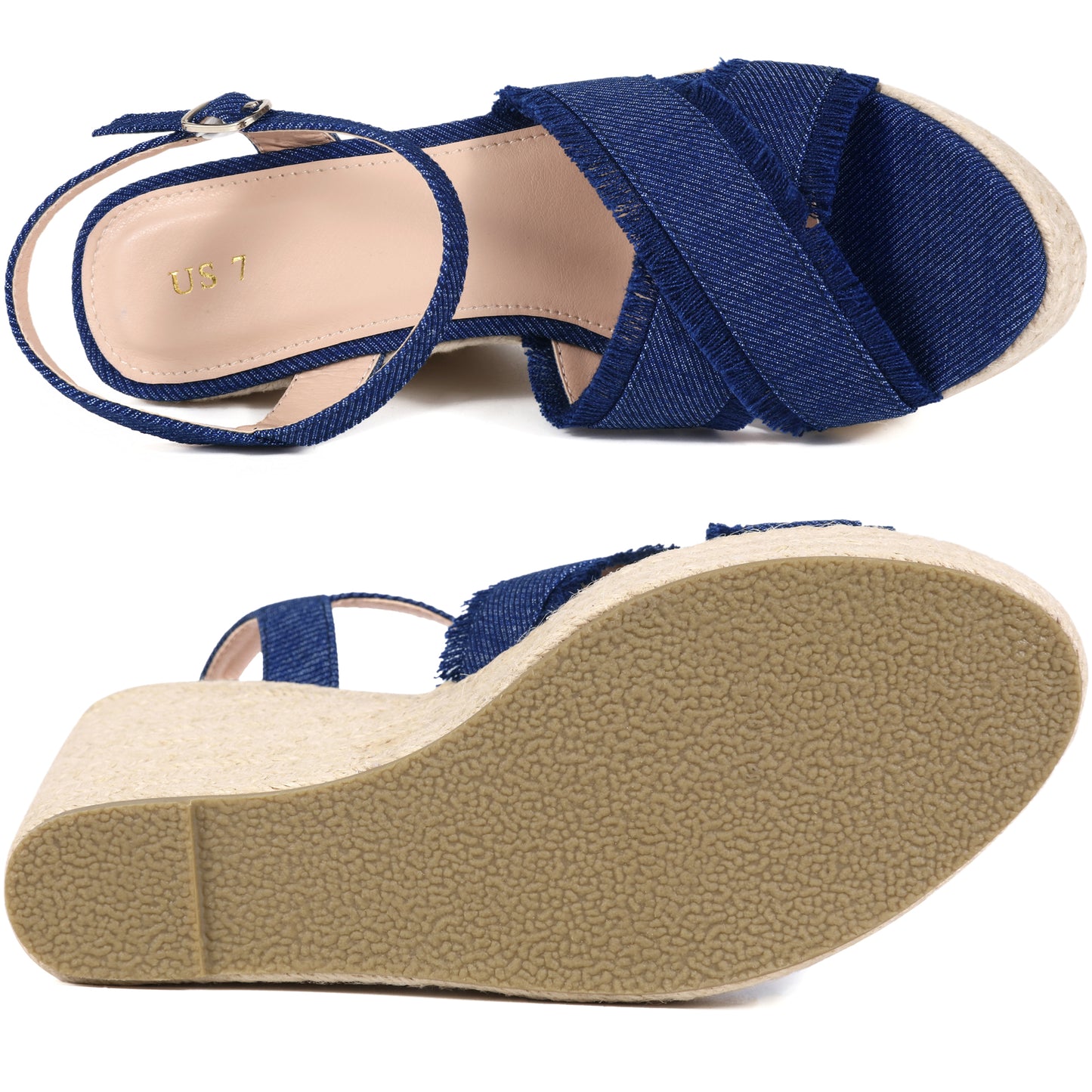 Sandalias de plataforma vaquera con tacón de cuña y tira trasera para mujer