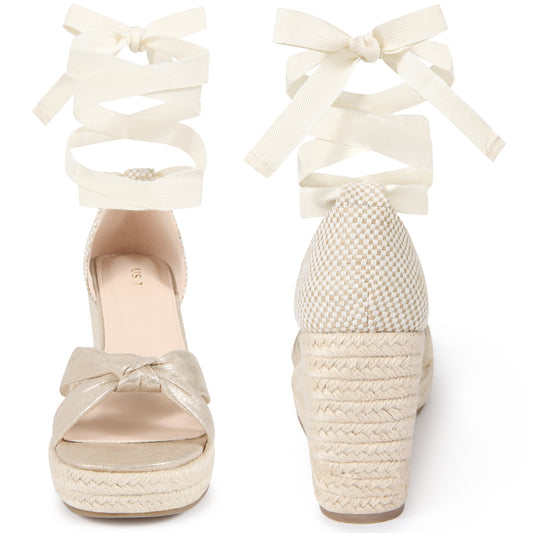 Women Espadrilles Platform Ankle Strap Wedges Heel Lace Up Sandals