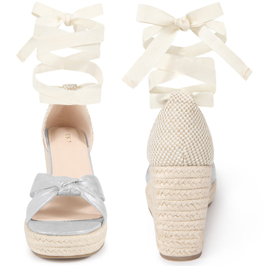 Women Espadrilles Platform Ankle Strap Wedges Heel Lace Up Sandals