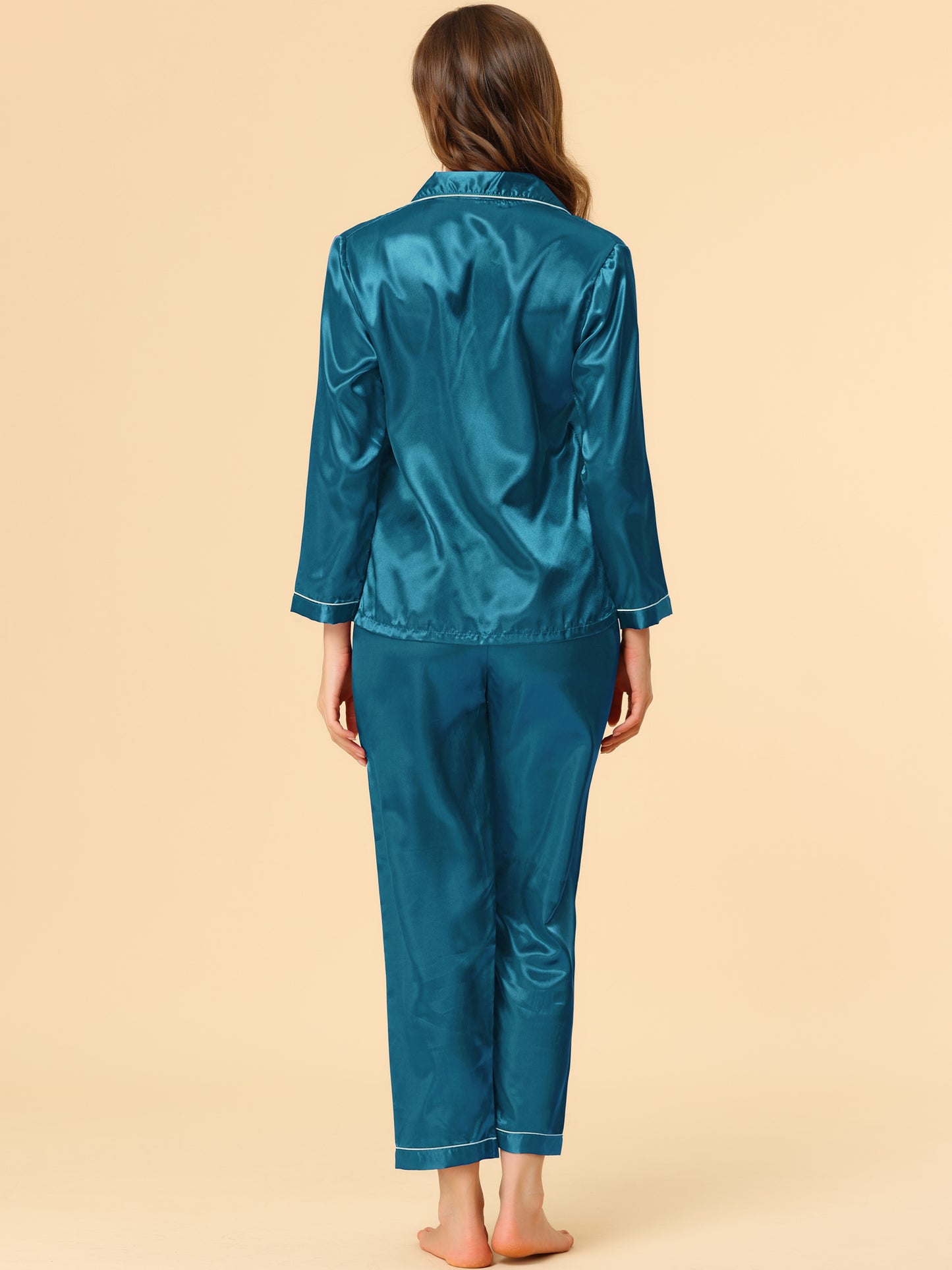 Women's Pajama Sets Sleepwear Button Down Satin Night Suit Lounge Sets