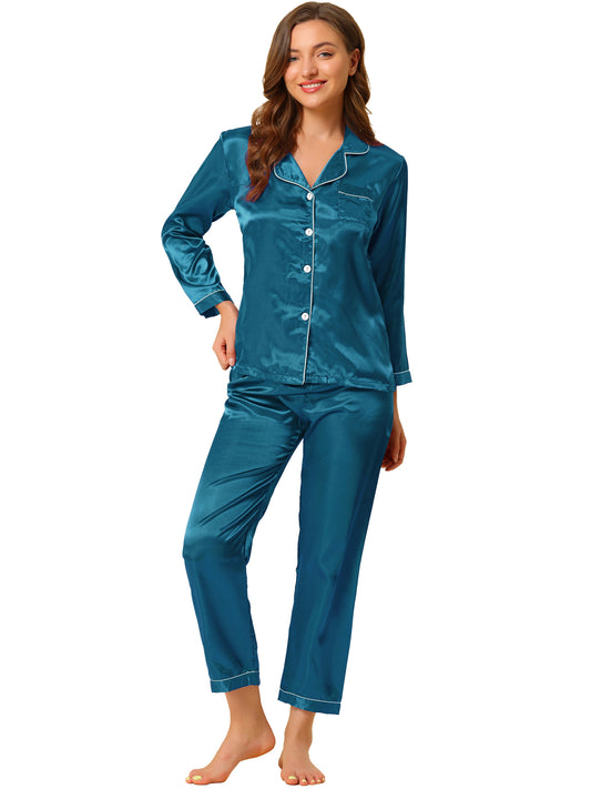 Ensembles de pyjama pour femmes, vêtements de nuit boutonnés en satin, ensembles de détente