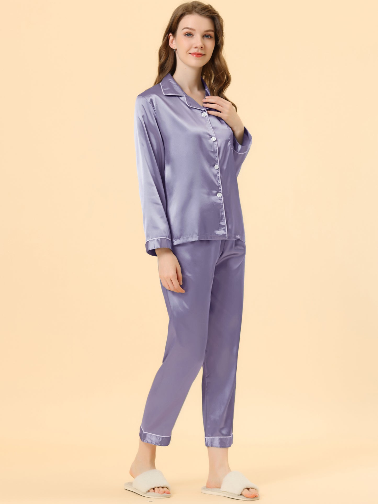 Conjuntos de pijama para mujer, ropa de dormir, pijama de satén con botones, conjuntos de estar por casa