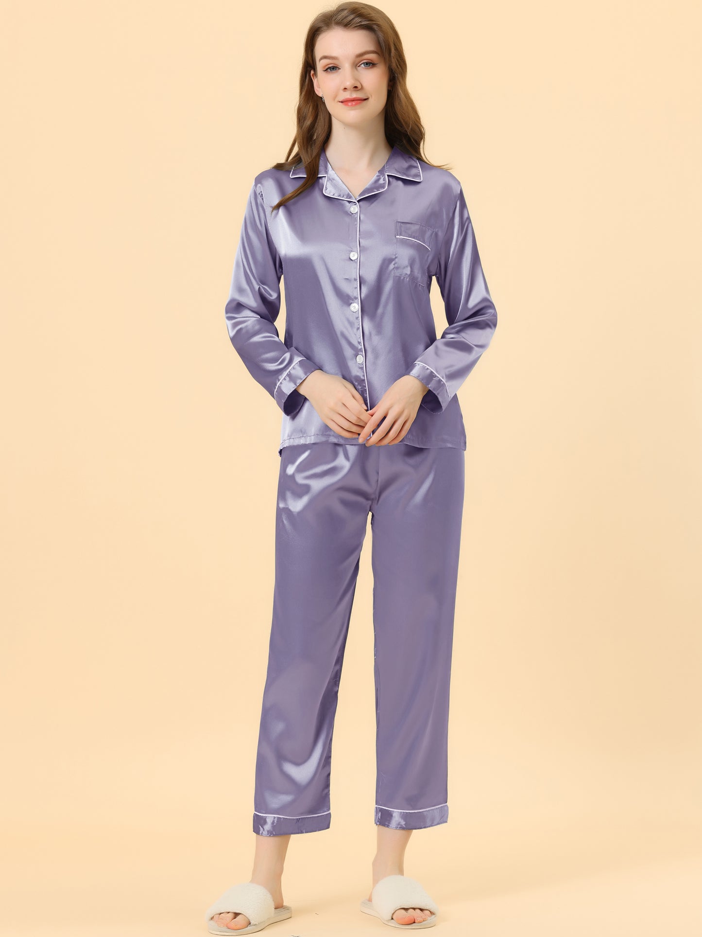 Conjuntos de pijama para mujer, ropa de dormir, pijama de satén con botones, conjuntos de estar por casa