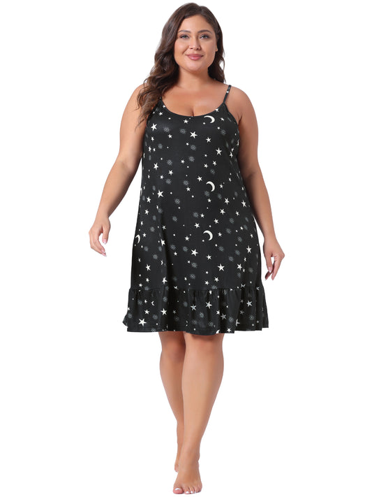 Women Plus Size Nightgown Chemise Sleepwear Printed Strap Nightwear Lingerie