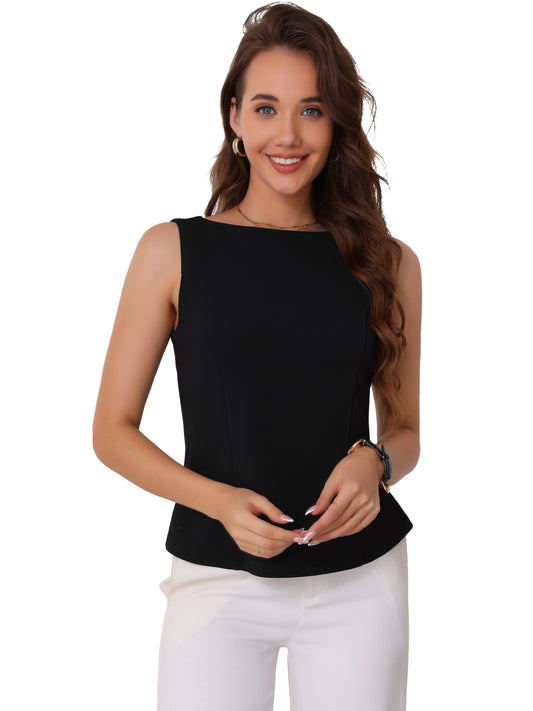 Camiseta sin mangas de verano para trabajo de negocios con cuello barco para mujer