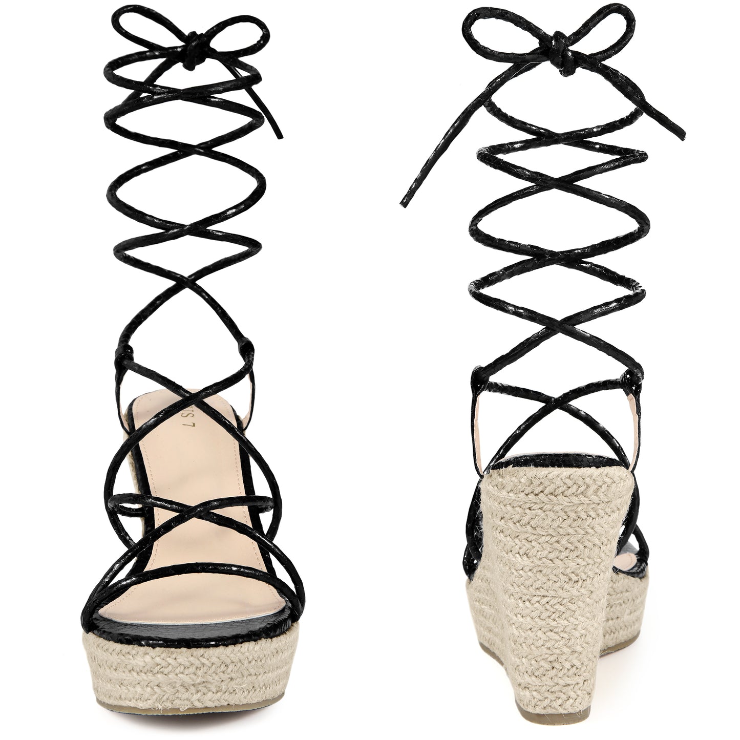 Women Strappy Espadrilles Wedges Platform Lace Up Snake Print Sandals