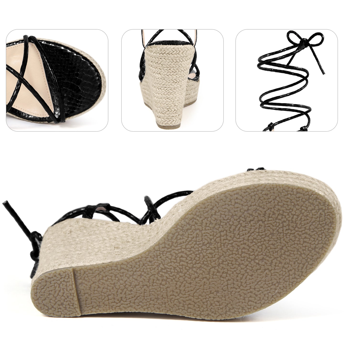 Women Strappy Espadrilles Wedges Platform Lace Up Snake Print Sandals