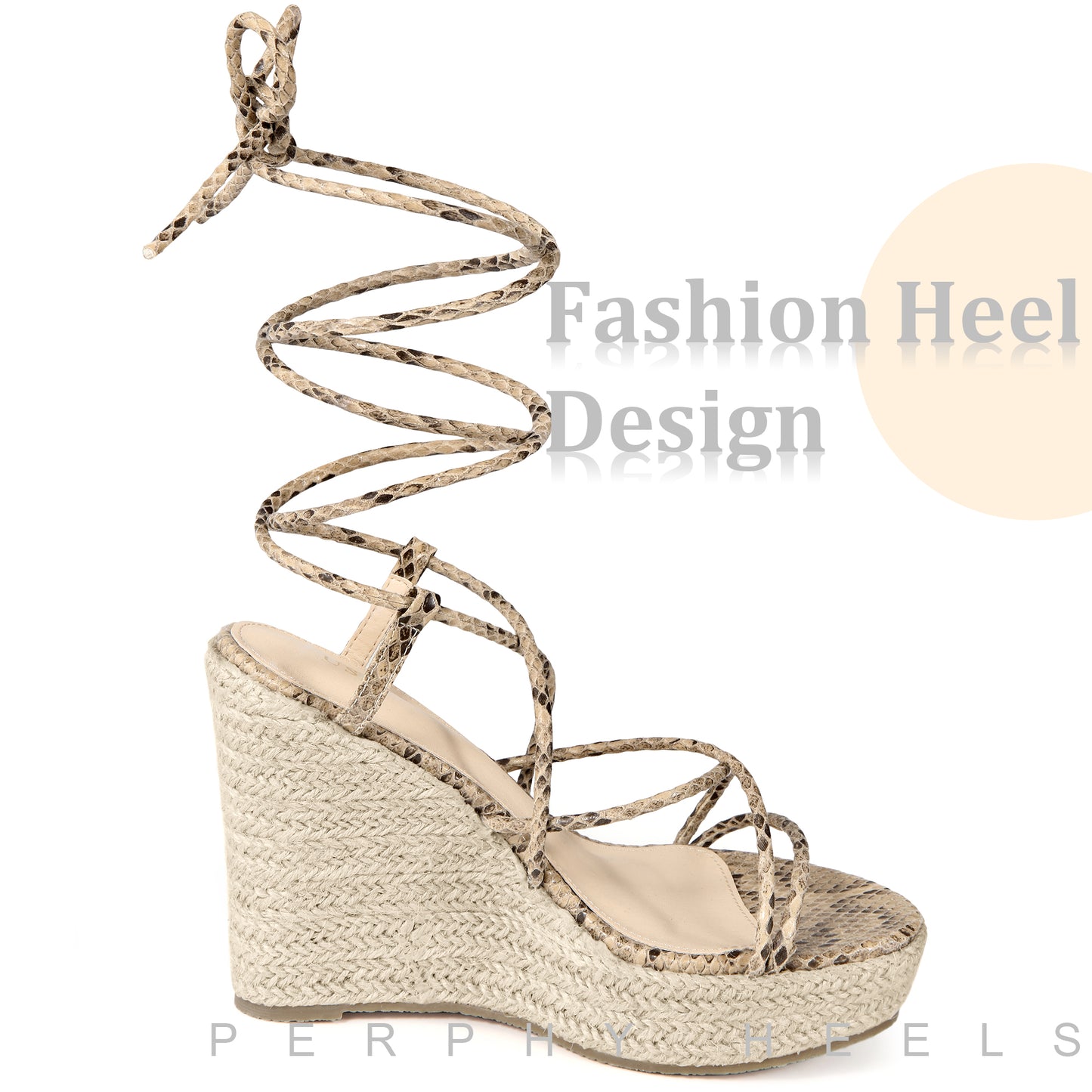 Women Strappy Espadrilles Wedges Platform Lace Up Snake Print Sandals