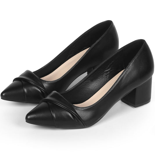 Zapatos de tacón grueso con punta puntiaguda para mujer