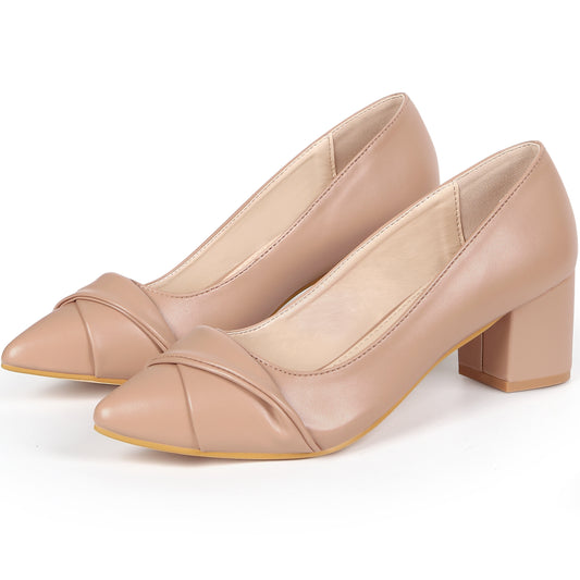 Women Pointy Toe Slip on Chunky Heel Pumps