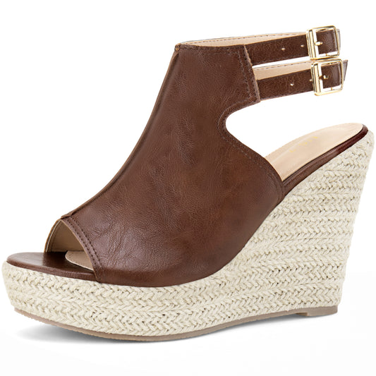 Women Espadrilles Slingback Wedges Peep Toe Platform Wedge Heel Sandals