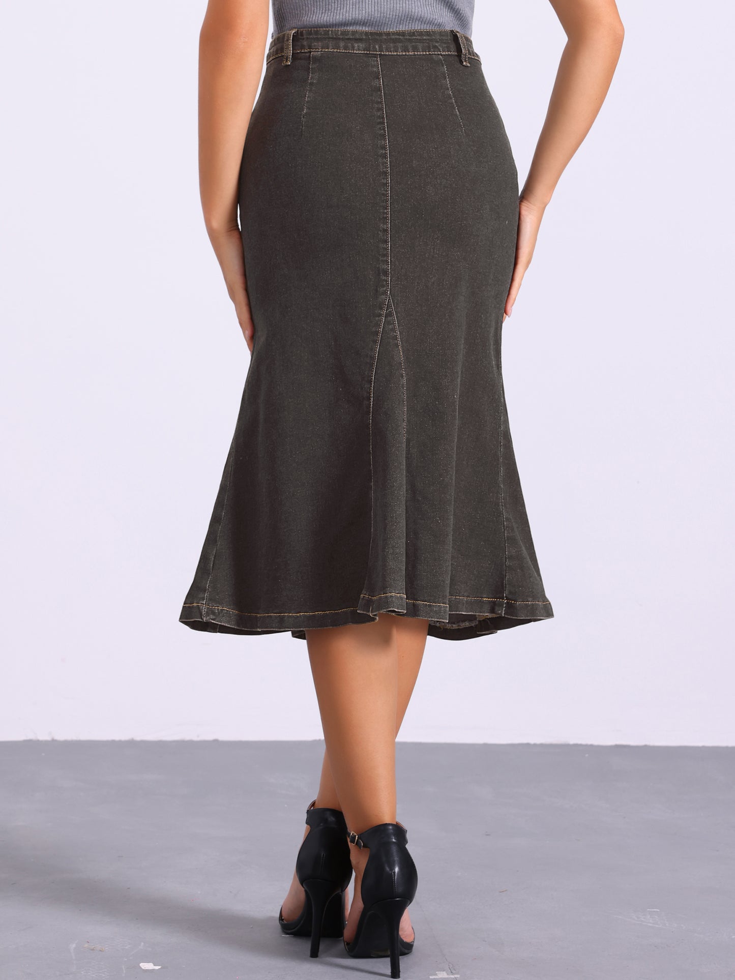 Women's Casual Denim Skirt High Waisted A-Line Flared Midi Skirts