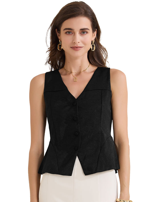 Women's Button Down Fully Lined V Neck Dressy Suit Vest