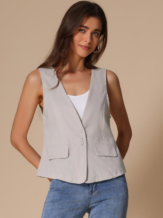 Women's Loose Lightweight Linen Blazer Vest