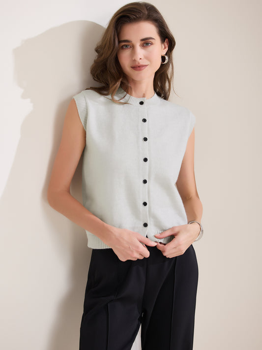Women's Sweater Vest Sleeveless Crew Neck Lightweight Button Down Crochet Chunky Knit Top