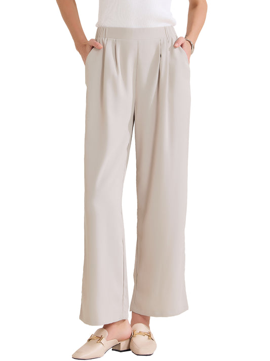 Pantalón de trabajo recto para mujer, elástico, de cintura alta, informal, de negocios, liso, hasta el tobillo