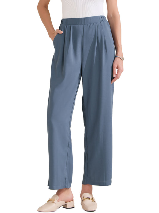 Women's Straight Work Pant Elastic High Waist Business Casual Solid Ankle Pant Trousers