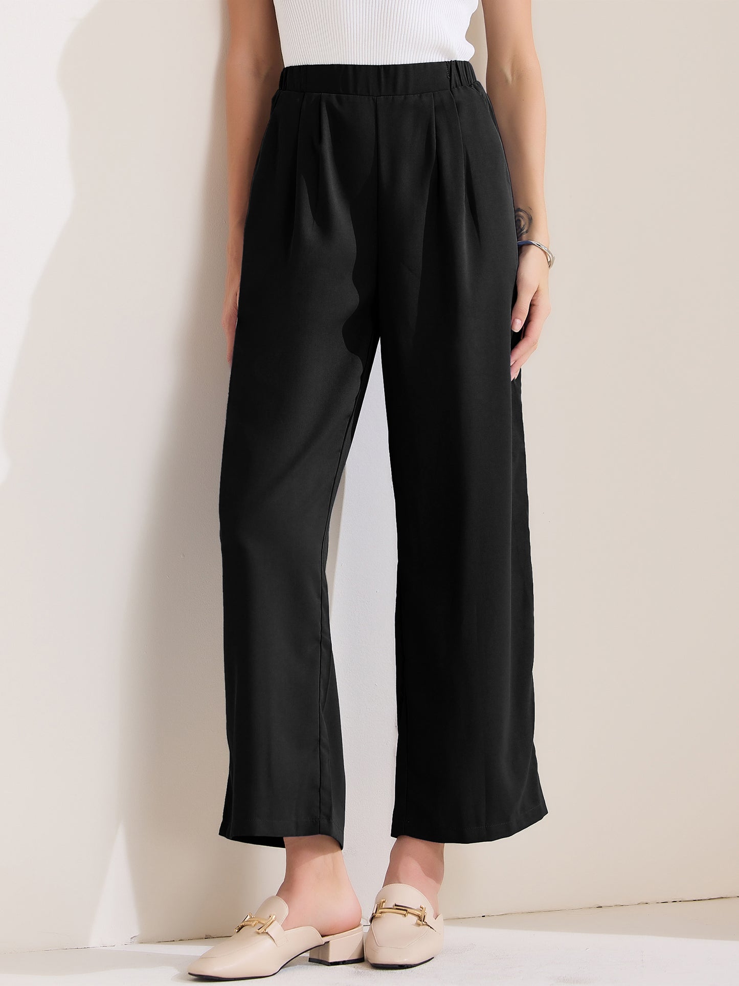 Women's Straight Work Pant Elastic High Waist Business Casual Solid Ankle Pant Trousers