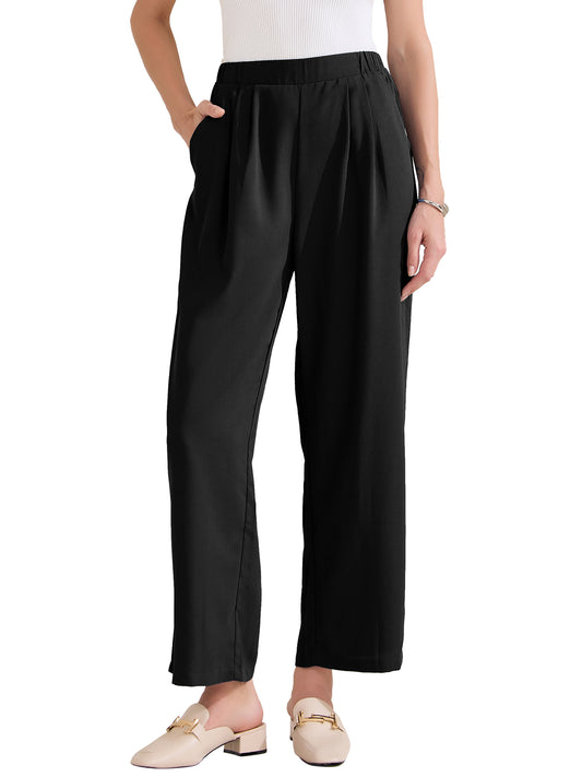 Pantalón de trabajo recto para mujer, elástico, de cintura alta, informal, de negocios, liso, hasta el tobillo