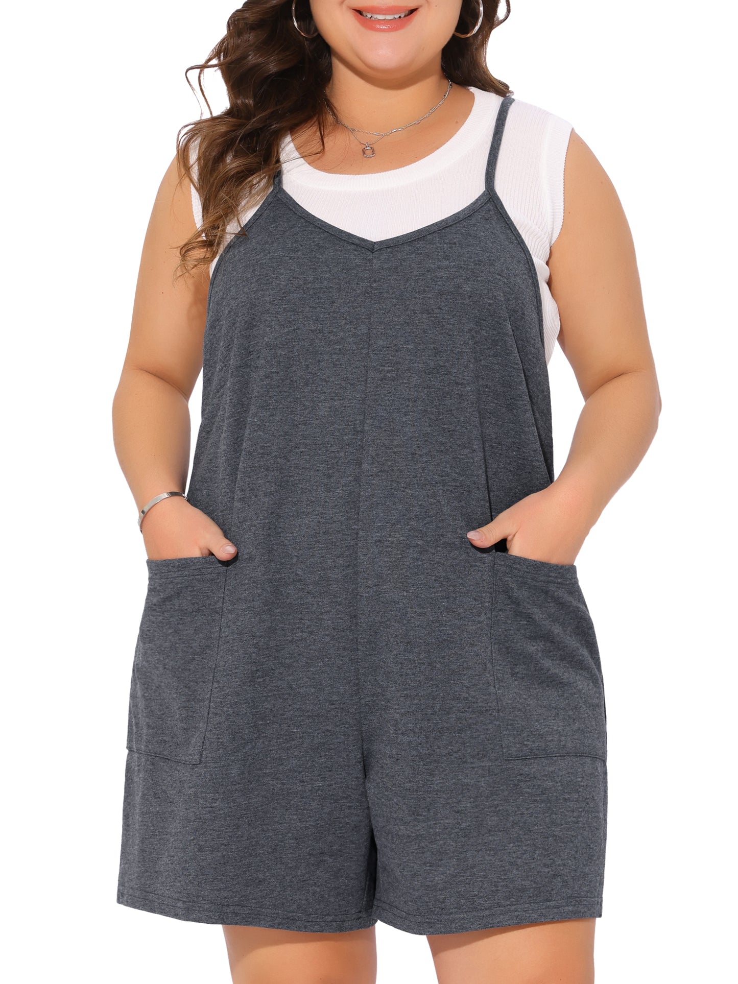 Women Plus Size Romper Summer Casual Sleeveless Spaghetti Strap Shorts Overalls Jumpsuit