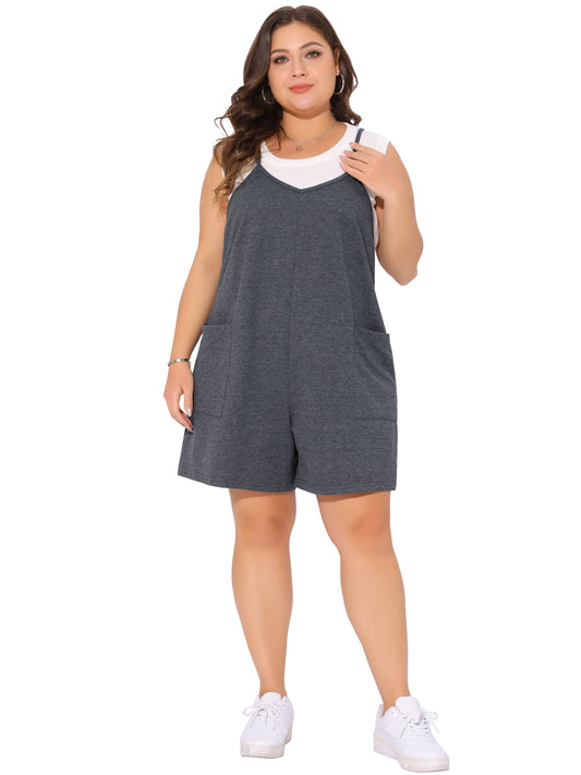 Women Plus Size Romper Summer Casual Sleeveless Spaghetti Strap Shorts Overalls Jumpsuit