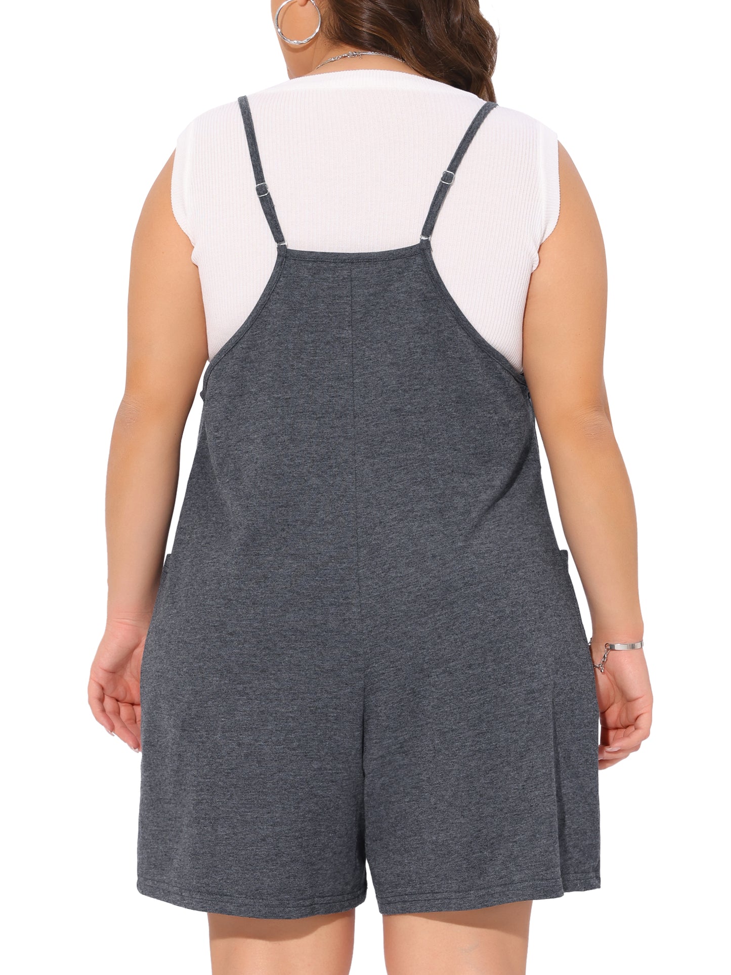 Women Plus Size Romper Summer Casual Sleeveless Spaghetti Strap Shorts Overalls Jumpsuit