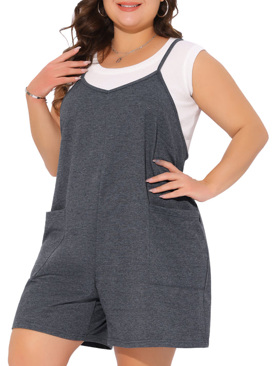Women Plus Size Romper Summer Casual Sleeveless Spaghetti Strap Shorts Overalls Jumpsuit